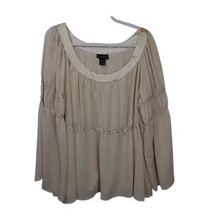 Lane Bryant Blouse Womens Plus Sz 22/25 Beige Peasant Boho Empire Flowy Ethereal